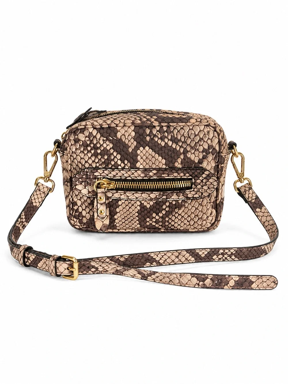 INNUE Made in Italy Leather Python Snake Print Crossbody Camera Bag